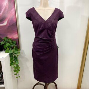 Adrianna Papell Purple V-Neck Ruched Sheath Dress Size 10